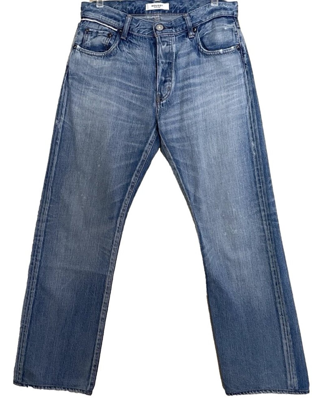 Moussy Vintage Selvedge Jeans Women's 28 Button Fly Straight Leg Distressed - Picture 2 of 16